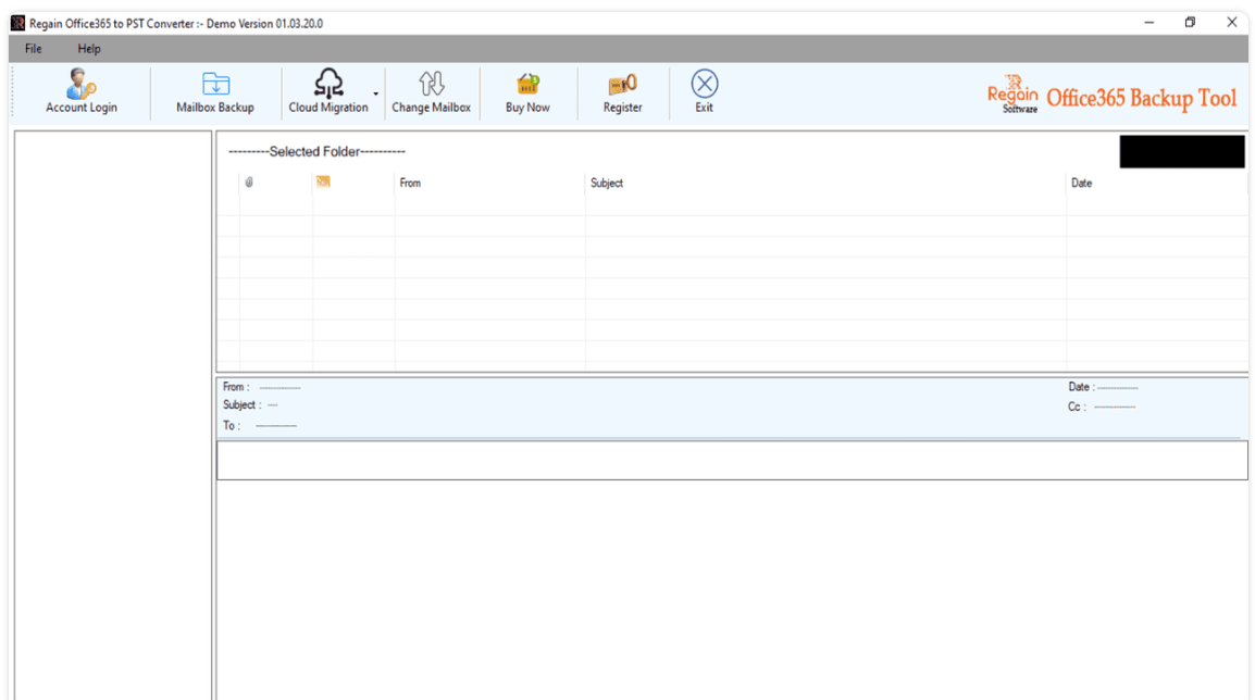 screenshot of Regain Office 365 Backup Tool